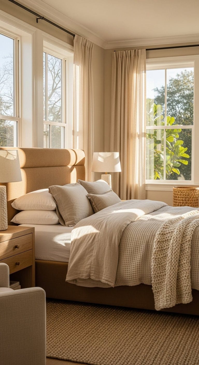 serene sun drenched neutral bedroom retreat
