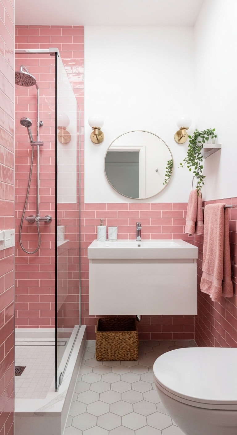 small bathroom pink transformation