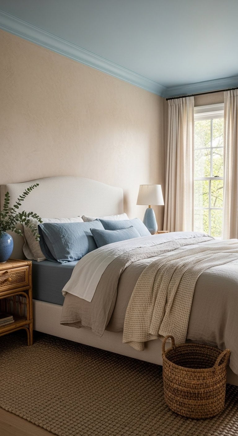 soft blue ceiling warm beige walls