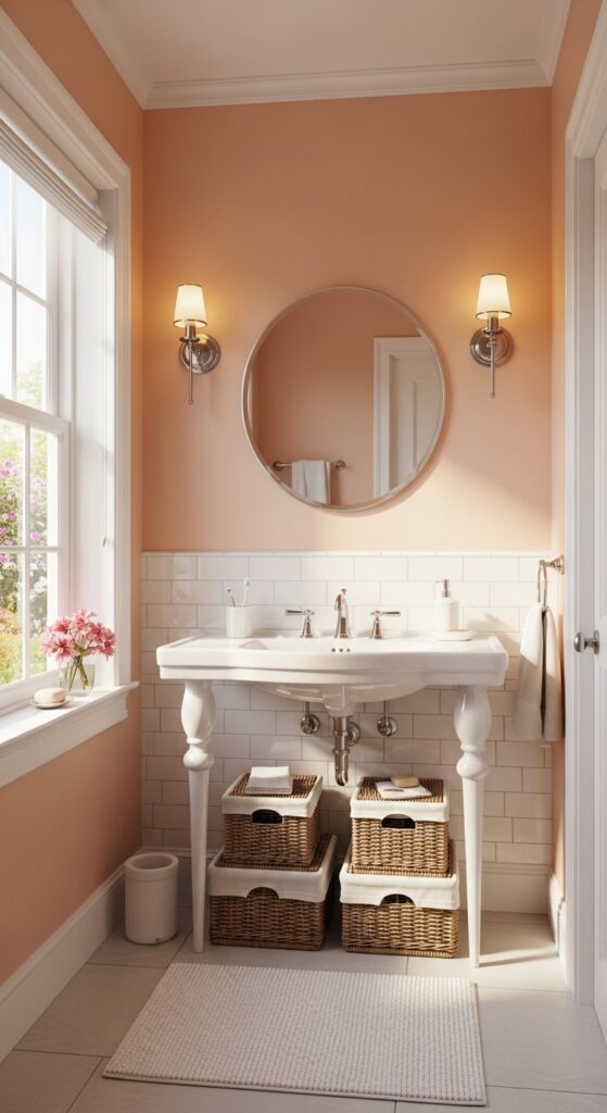 23 Peach Bathroom Designs for Soft, Feminine Spaces