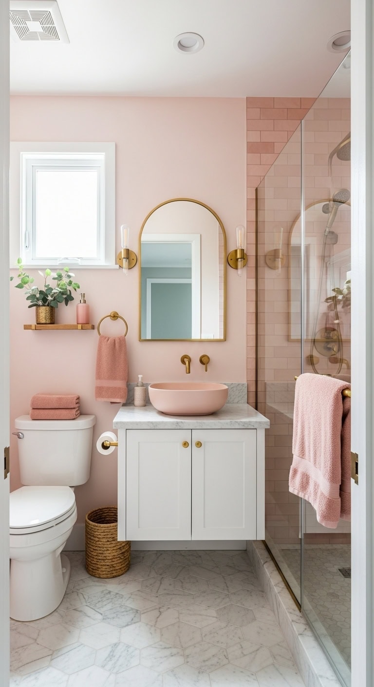 soft feminine glamorous brass bathroom