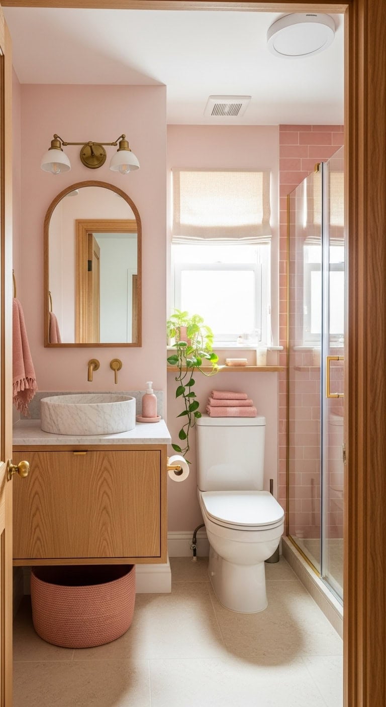 soft warm feminine grounded bathroom retreat