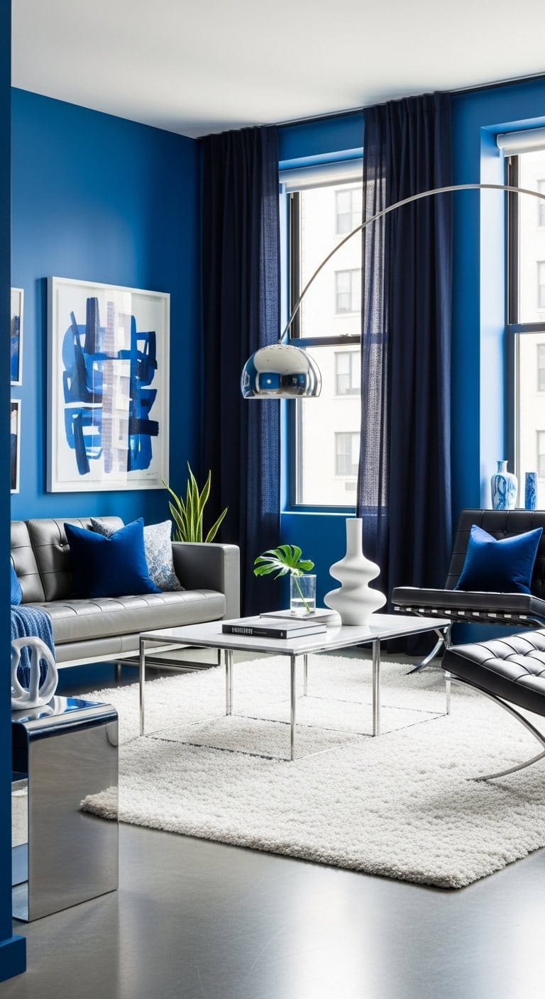 sophisticated cobalt blue living room
