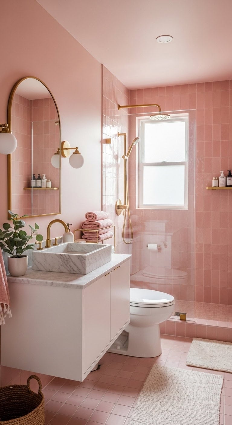 sophisticated cocoon of blush pink tiles