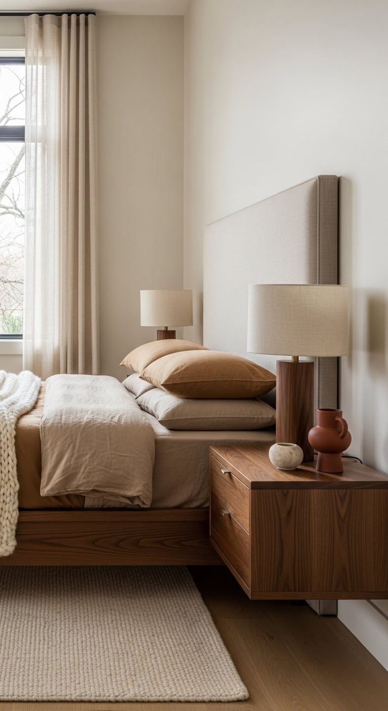 sophisticated contemporary beige and walnut retreat