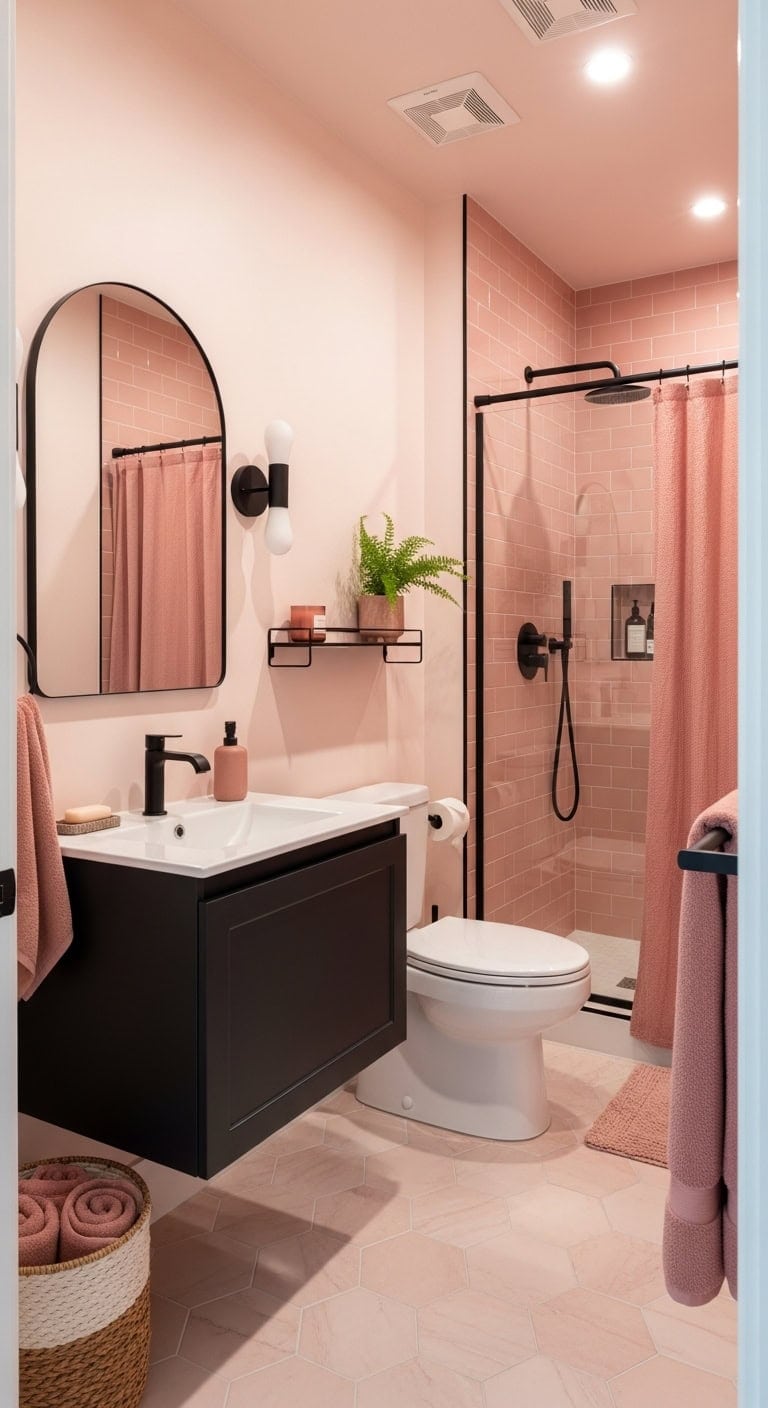 sophisticated feminine edgy bathroom moody contrast