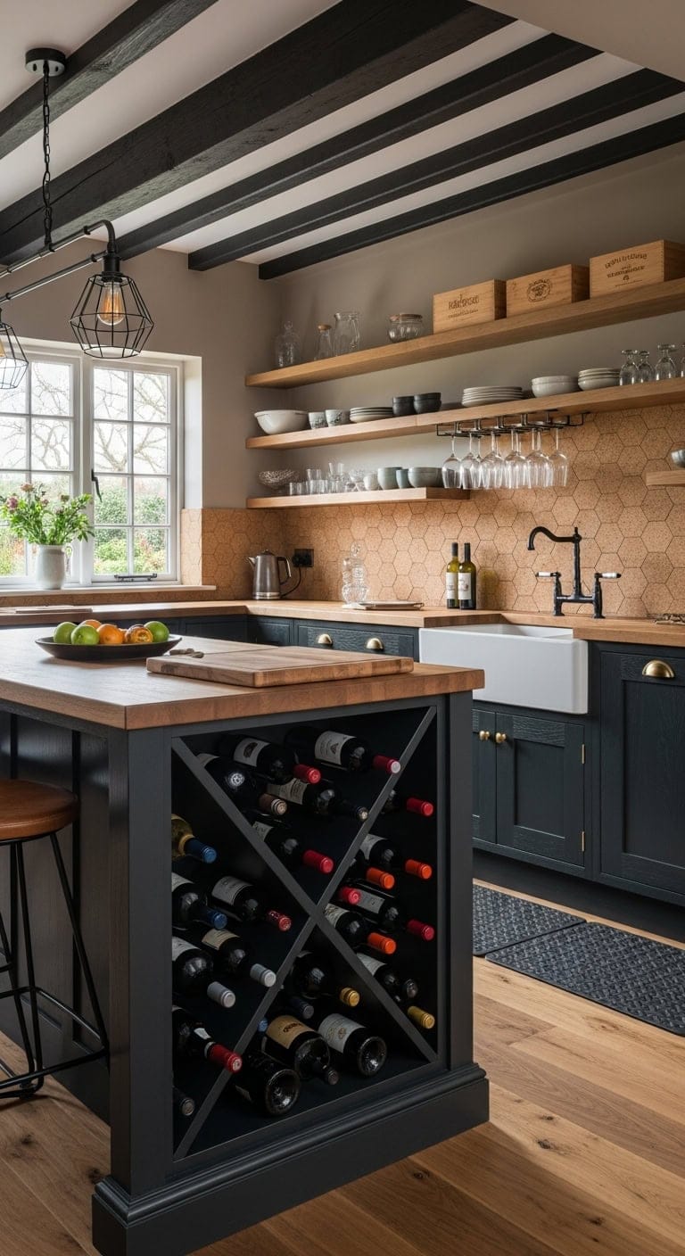 sophisticated functional wine inspired kitchen island