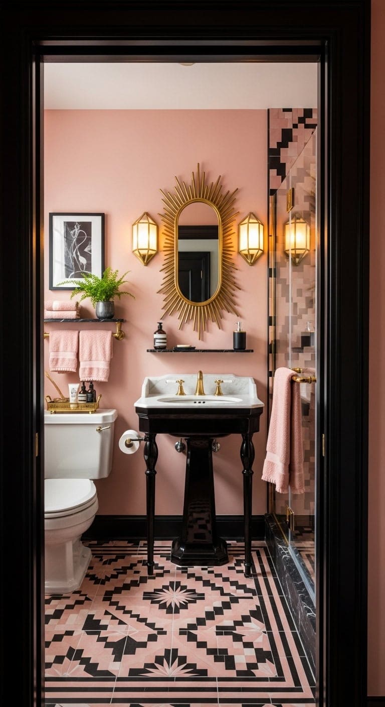 sophisticated glamorous art deco bathroom aesthetic