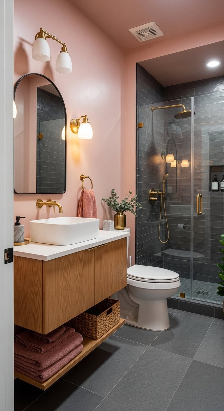 sophisticated moody warmly inviting bathroom retreat