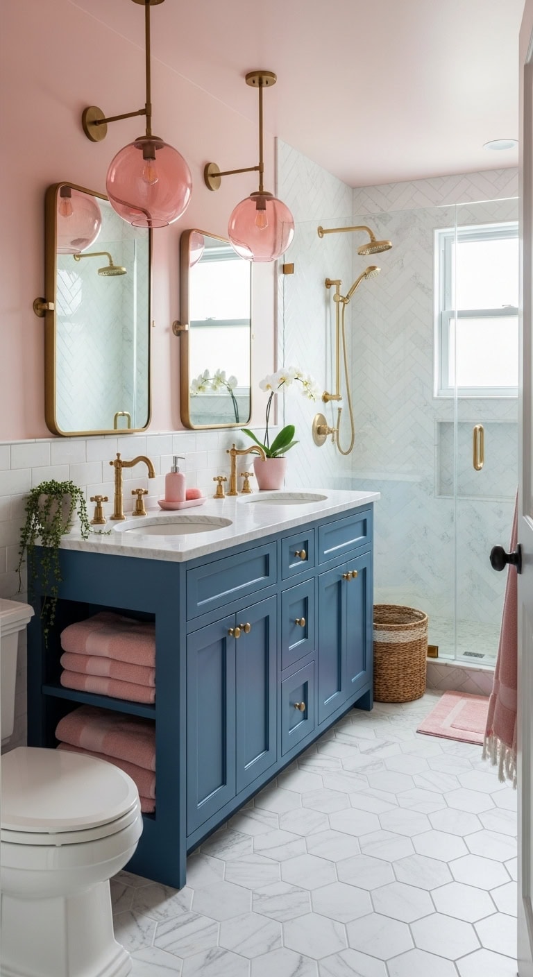 sophisticated pink and blue vanity