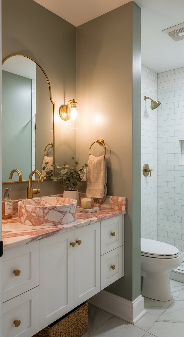 sophisticated pink marble spa bathroom retreat