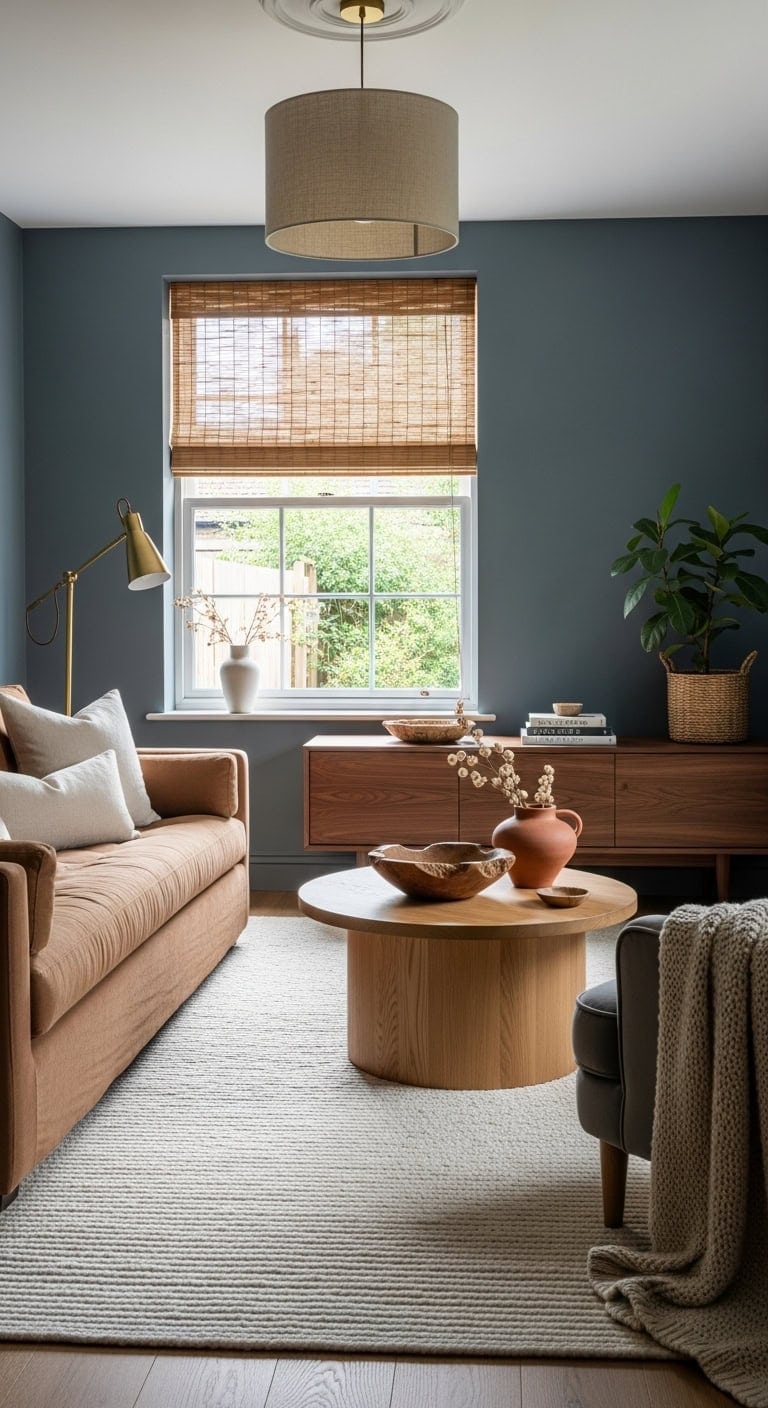 sophisticated warm wood blue palette