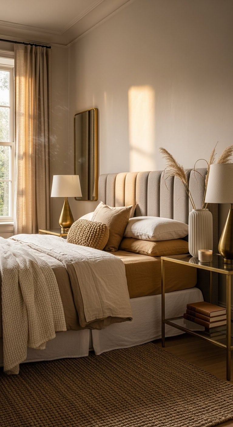 sophisticated yet effortless metallic bedroom accents