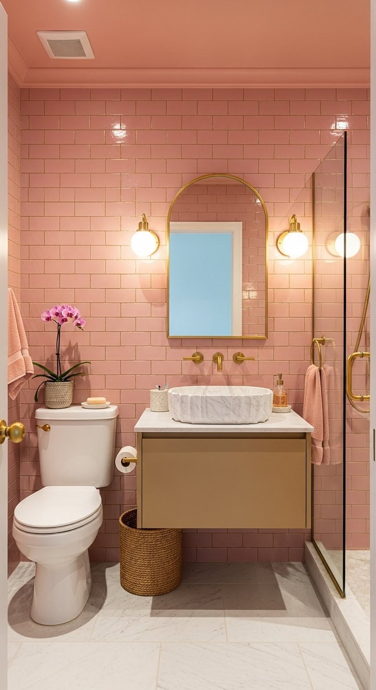sophisticated yet warm pink bathroom aesthetic