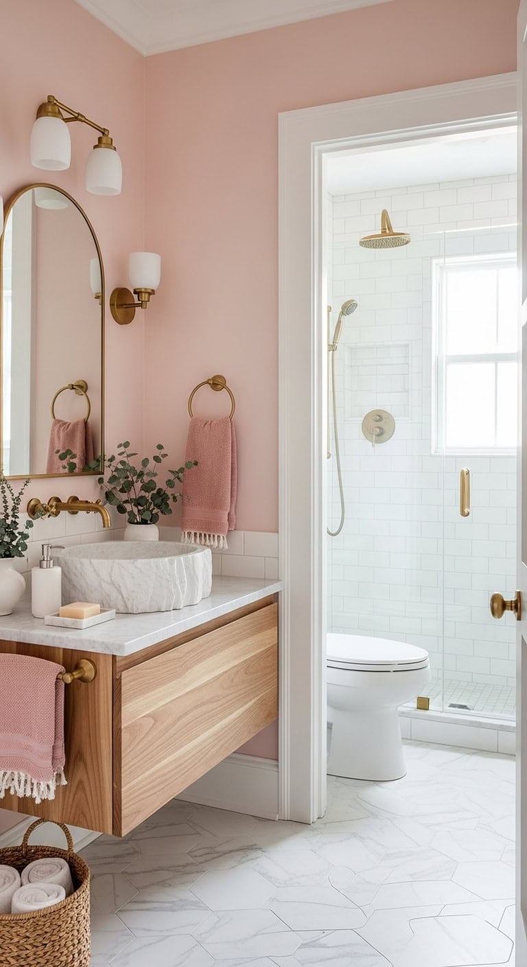 spa like blush bathroom transformation essential