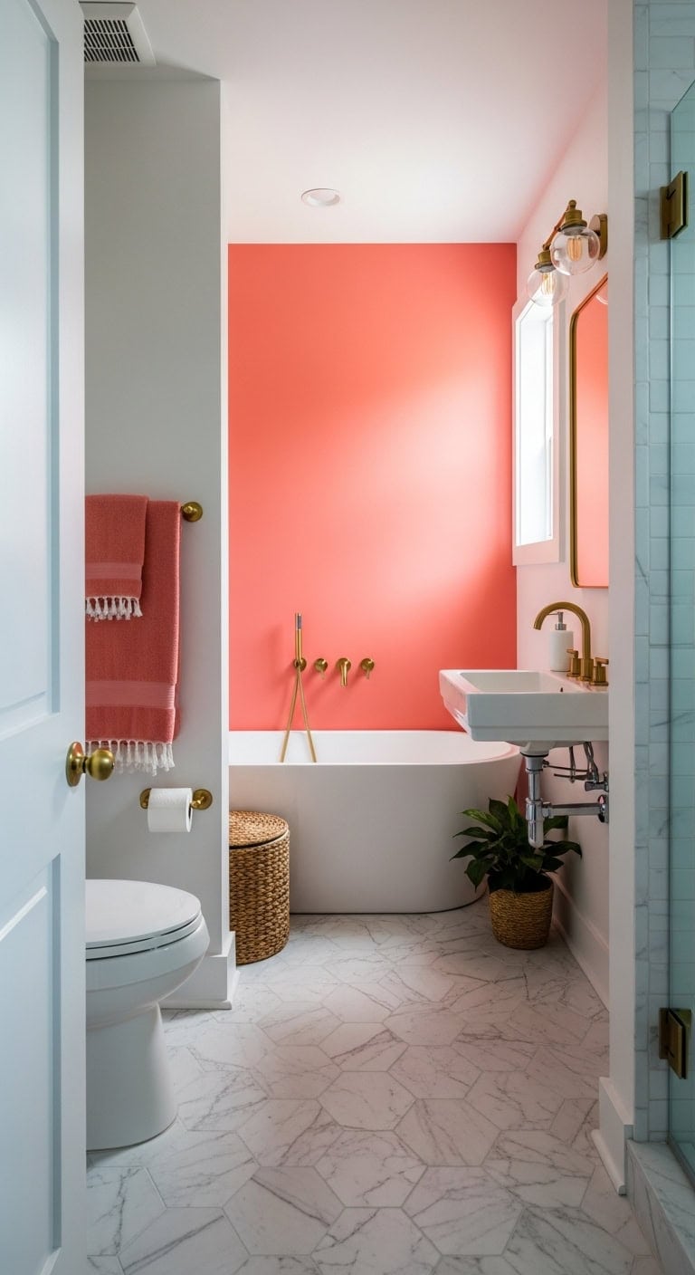 spa like coral pink bathroom retreat