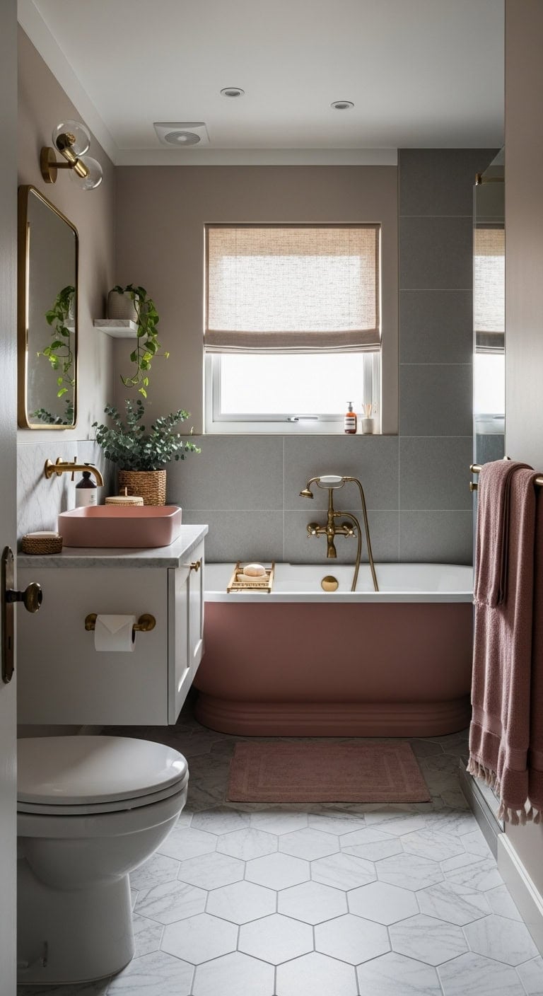 spa worthy muted pink bathtub statement