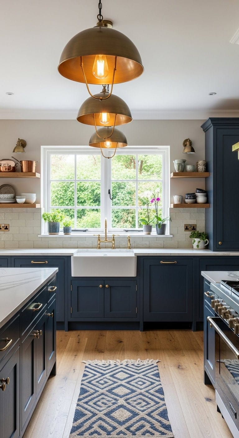 statement pendants highlight open kitchen