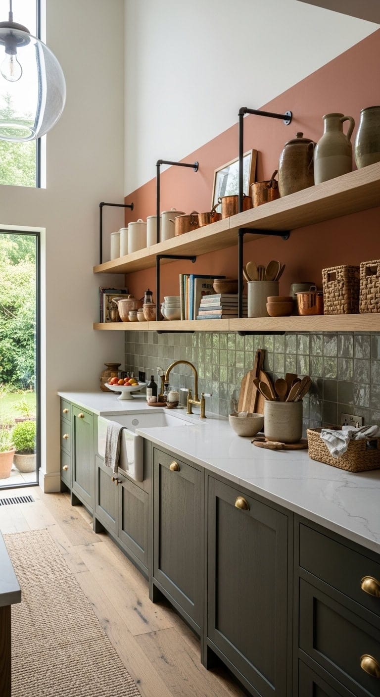 thoughtfully curated open kitchen shelving