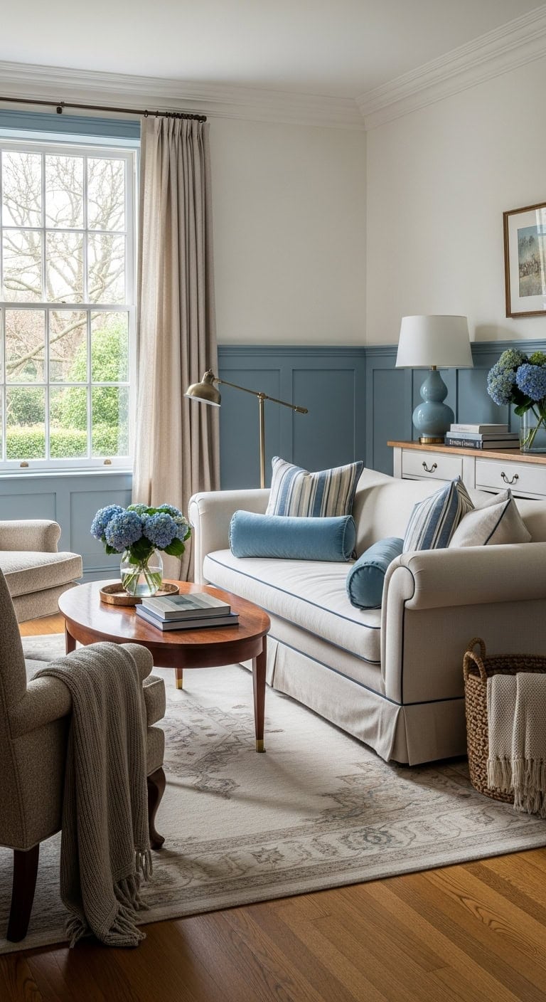 timeless baby blue wainscoting charm