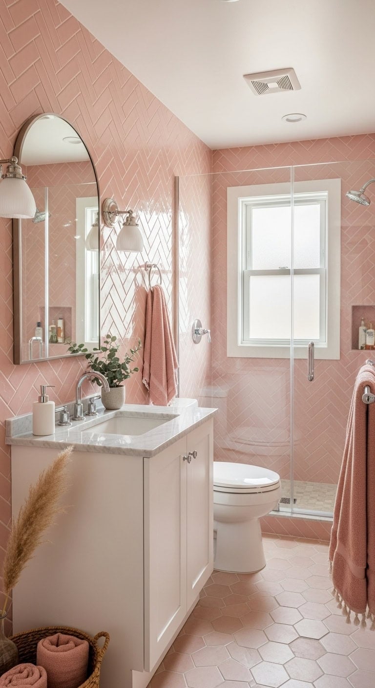 timeless elegant bathroom sanctuary with soft pink
