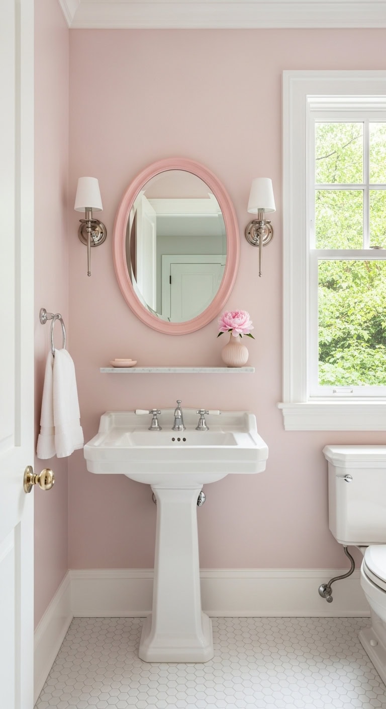 timeless pink and white bathrooms