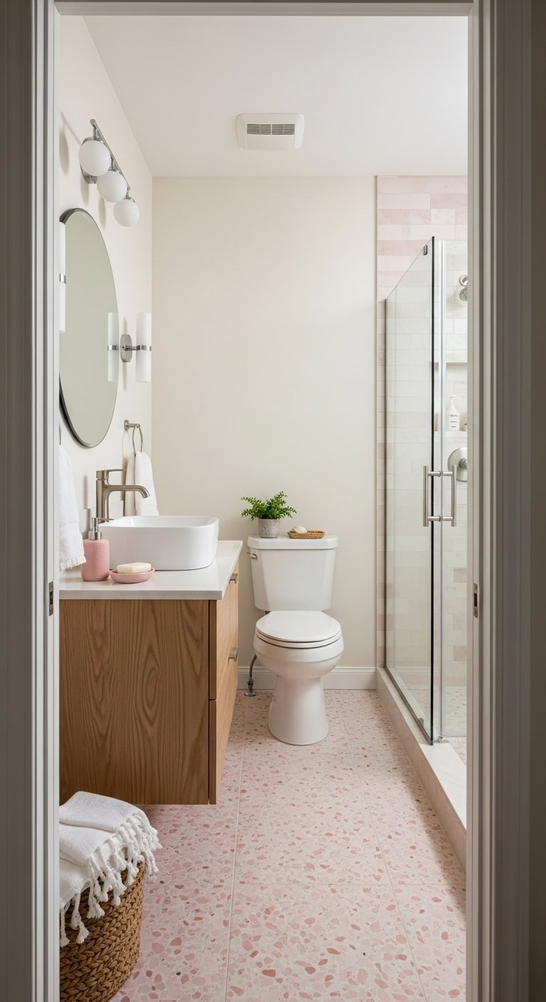 timeless pink terrazzo bathroom statement