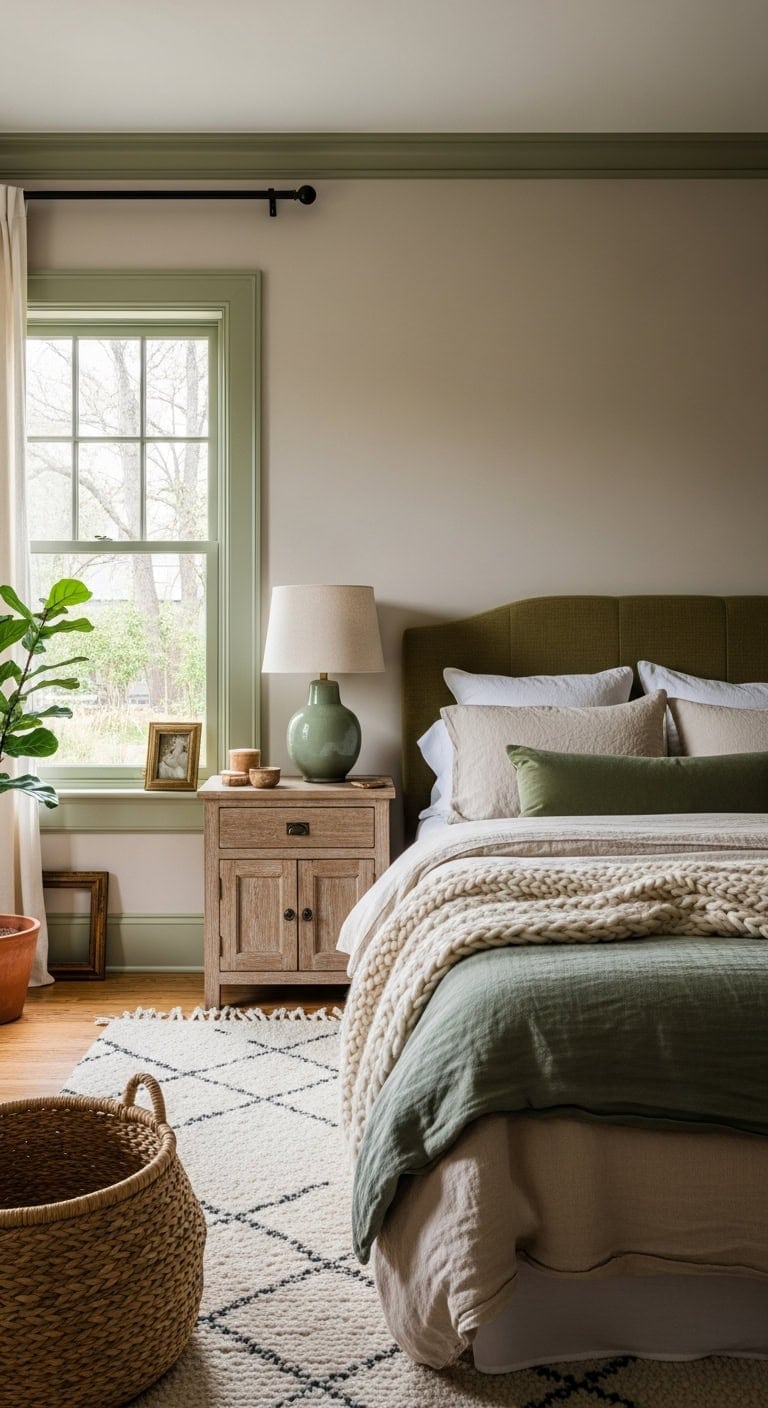 timeless warm green painted trim