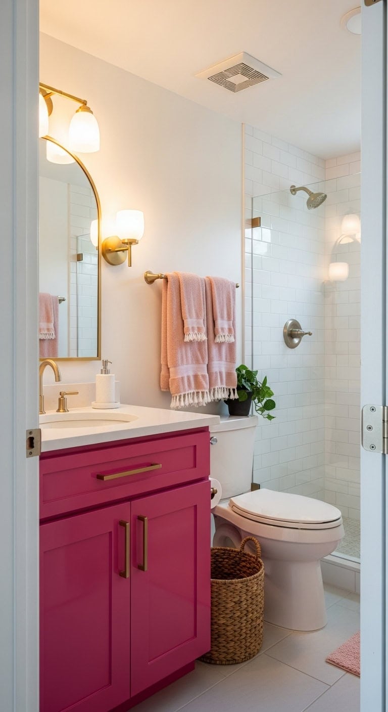 vibrant bathroom cabinet transformation with bold pink