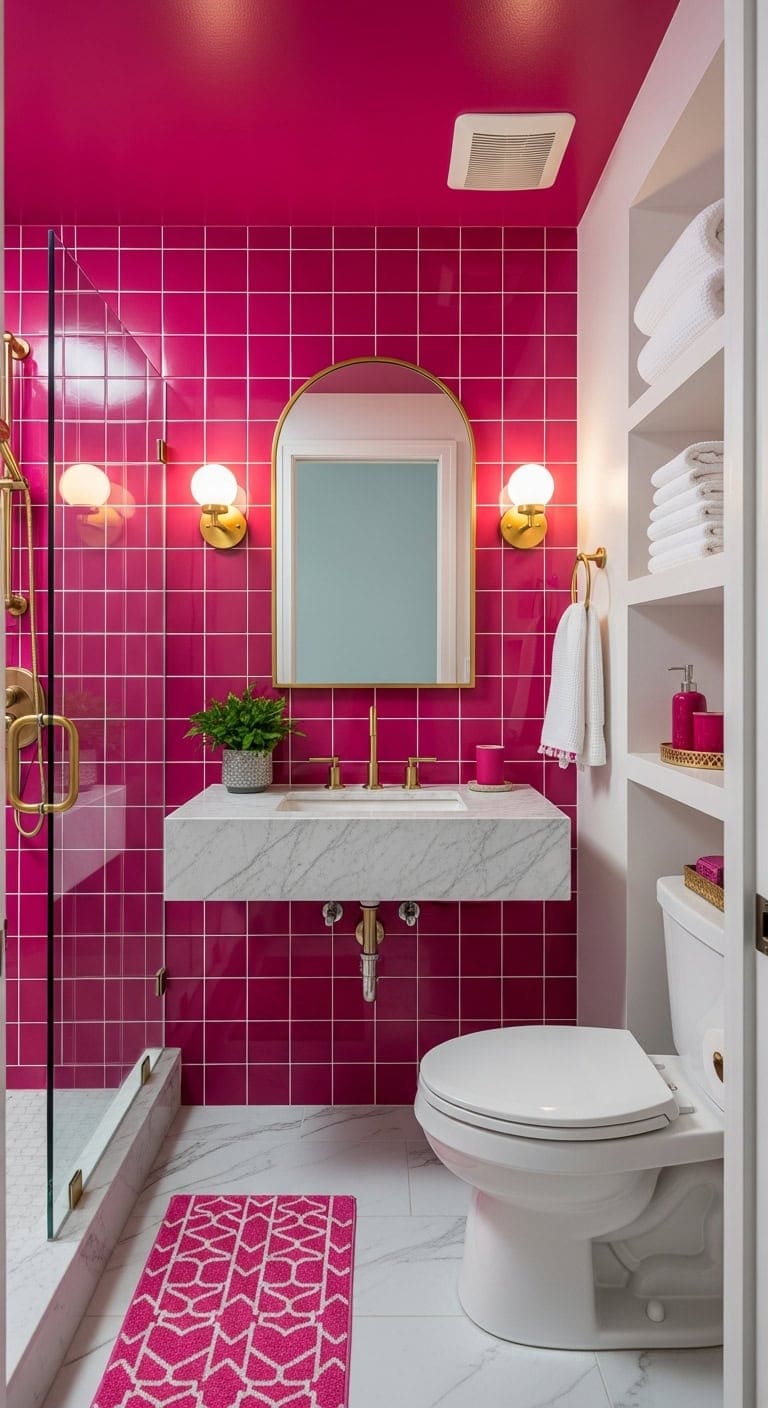 vibrant bold fuchsia bathroom transformation