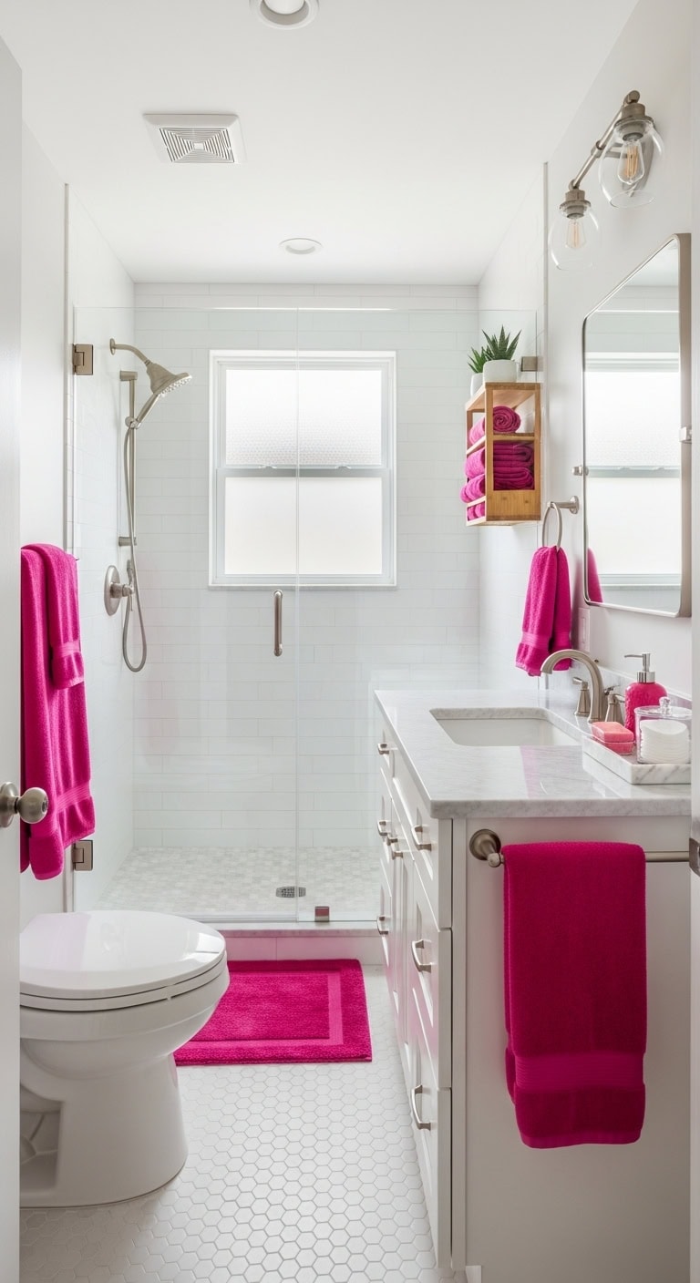 vibrant fuchsia bathroom transformation without renovation