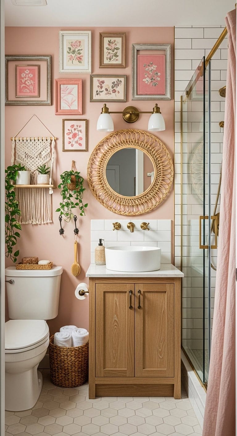 vintage boho bathroom gallery wall