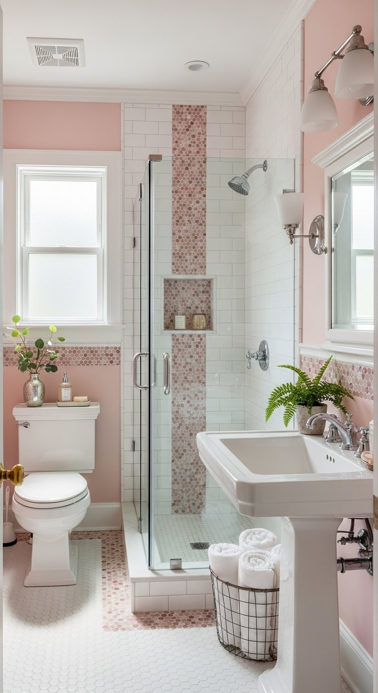 vintage charm with pink mosaic tile
