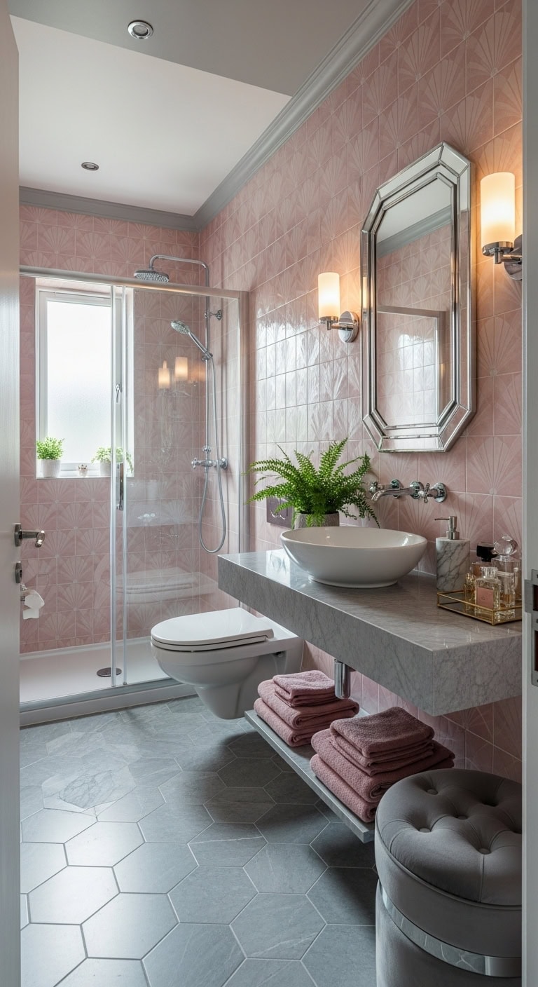 vintage glamorous geometric bathroom transformation