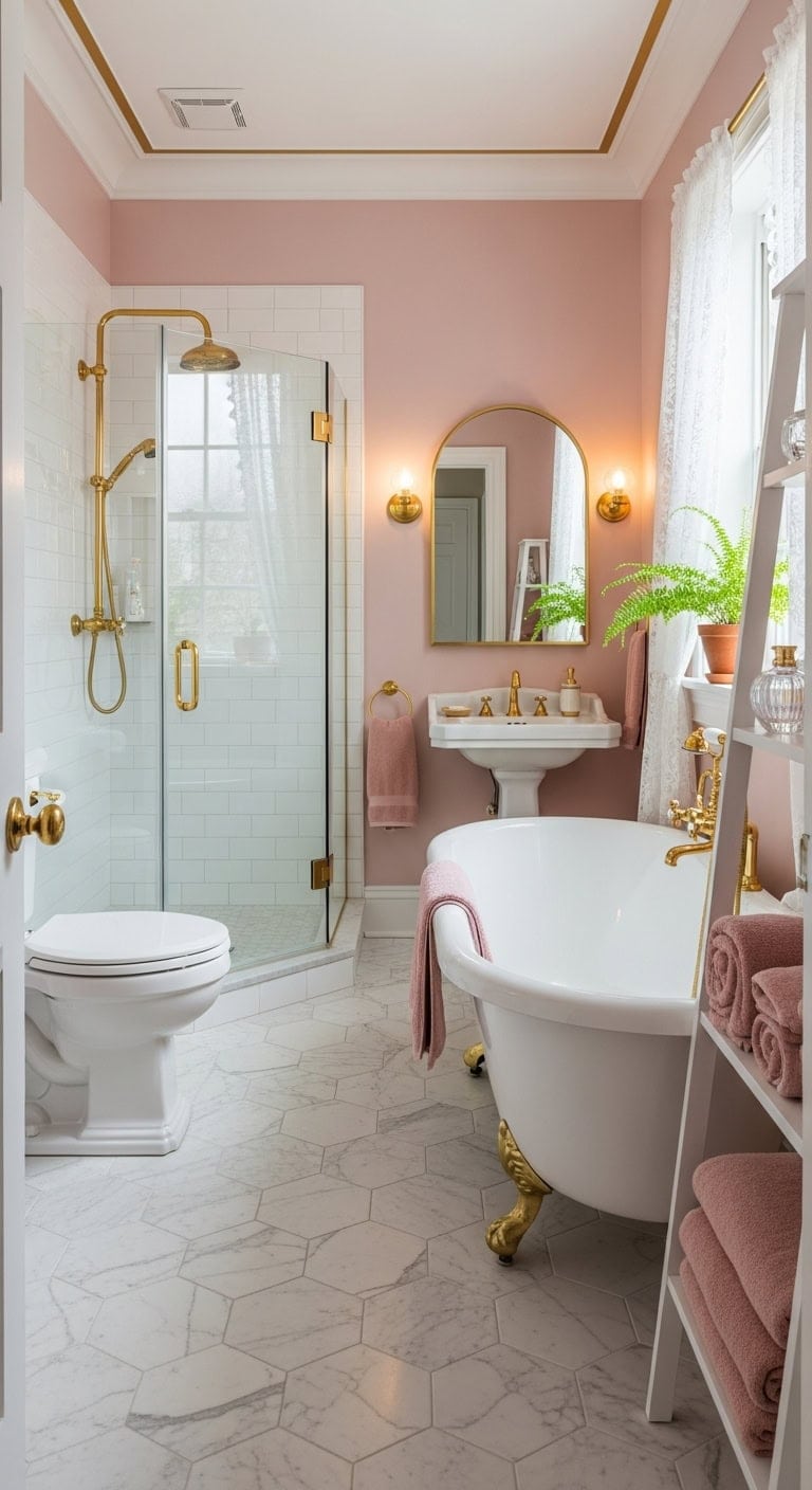 vintage glamorous romantic nostalgic bathroom retreat