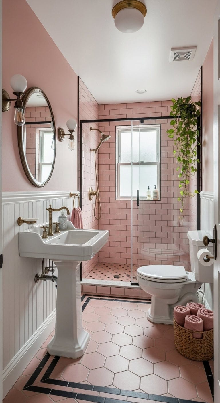 vintage inspired blush hexagons with charcoal