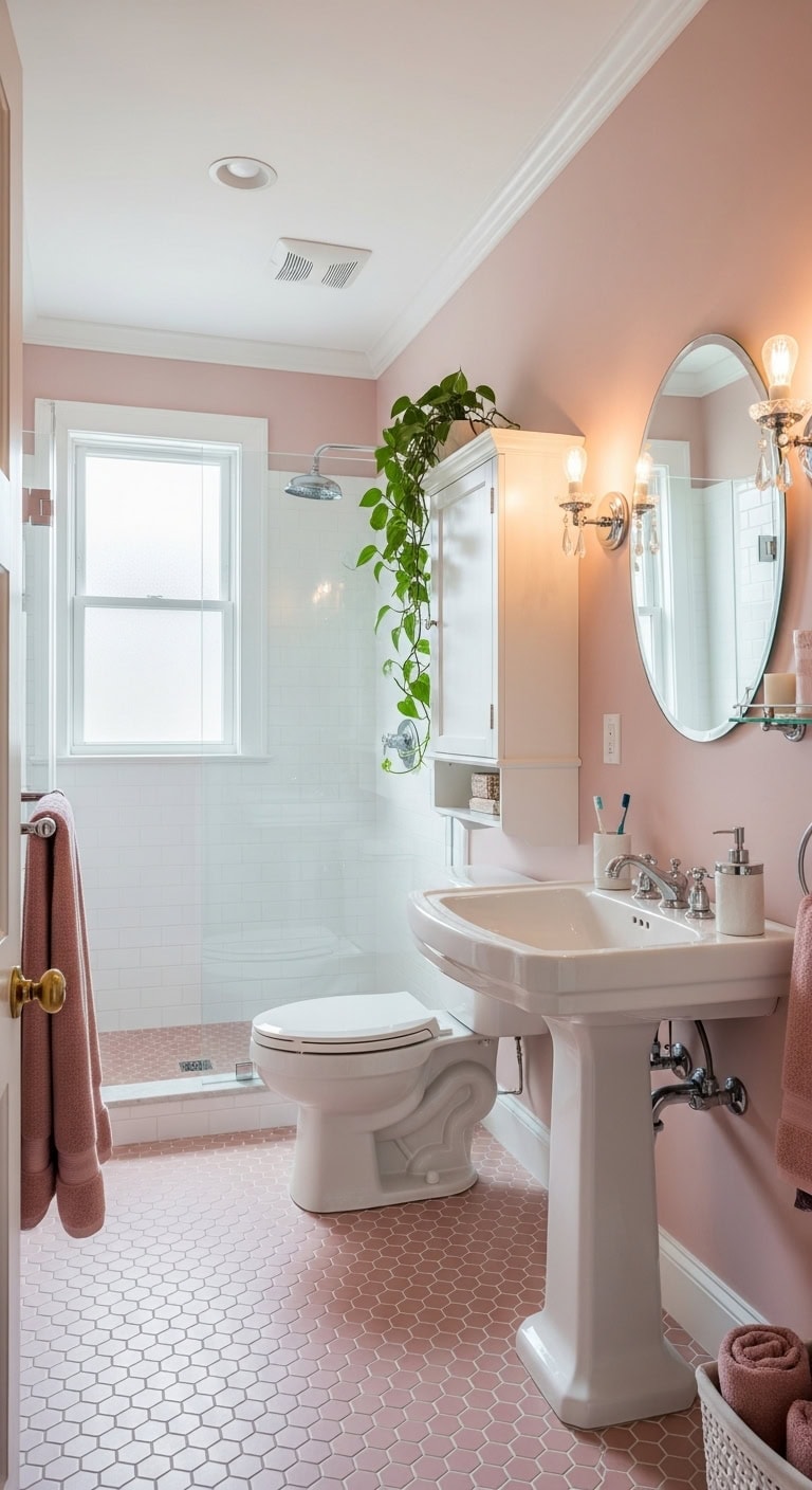 vintage light pink bathroom elegance