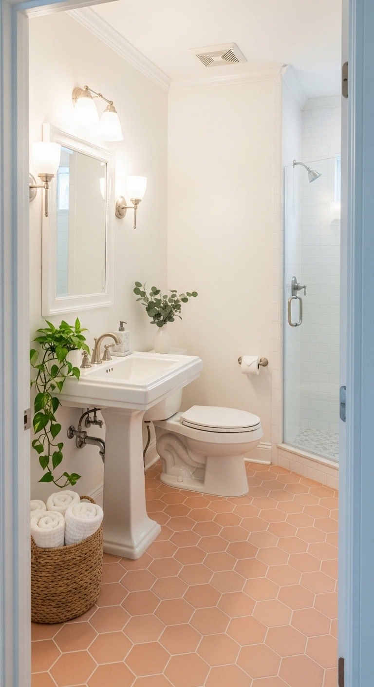 vintage modern peach hexagons brighten space