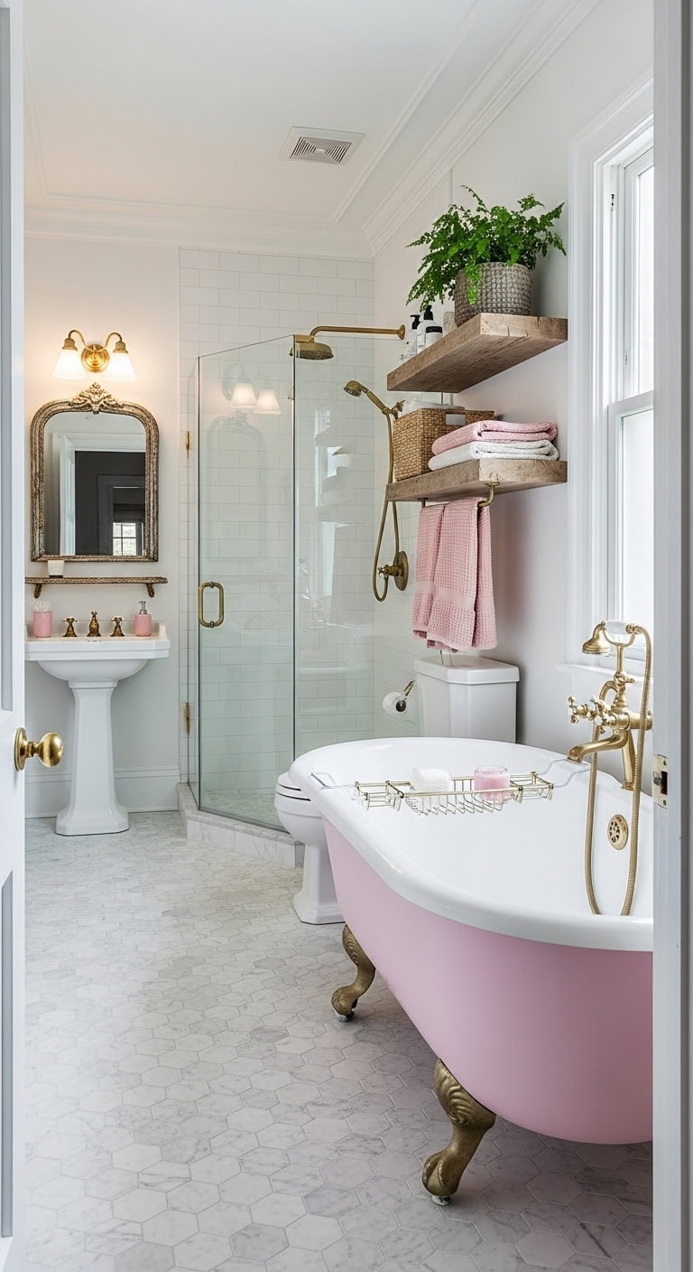 vintage pink clawfoot tub statement piece