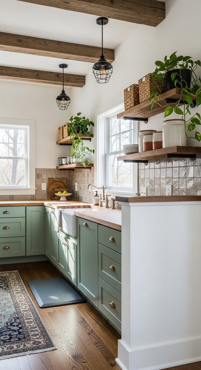 waist height pony wall open shelving