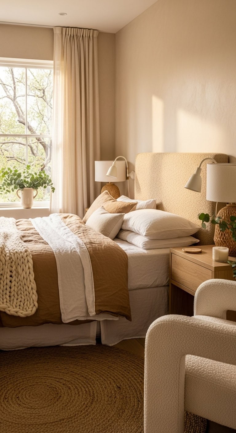 warm beige bedroom glows brighter naturally