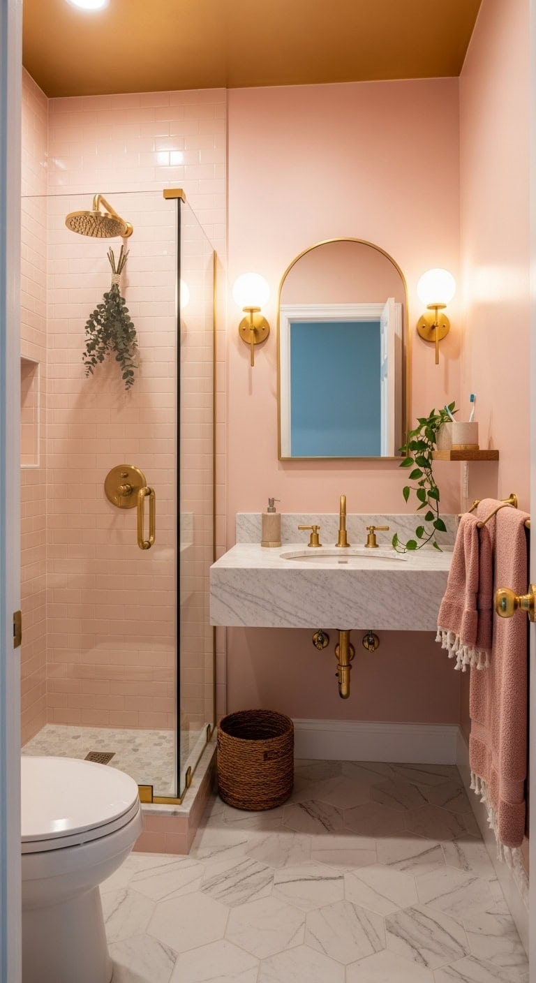 warm brass accented blush bathroom sanctuary