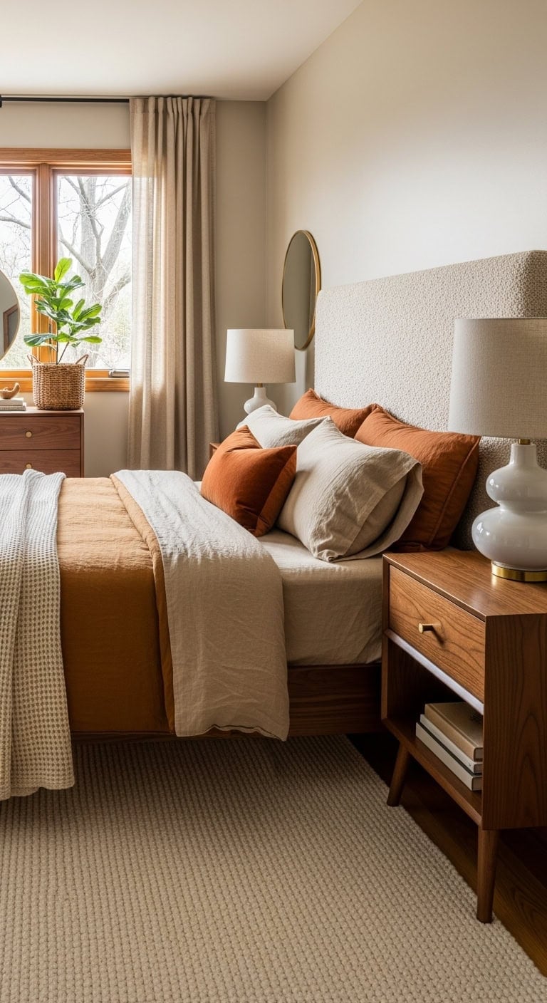 warm cozy mid century bedroom retreat