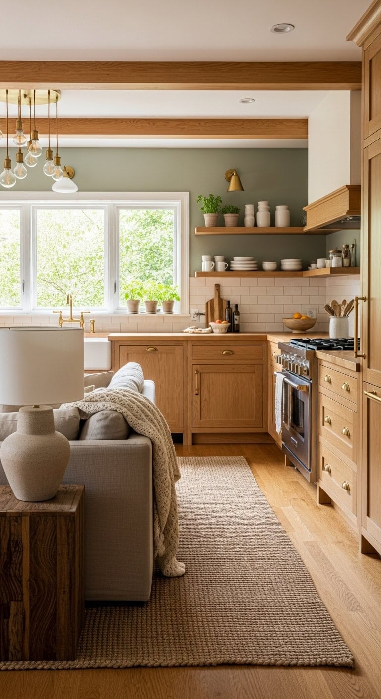 warm cozy open concept kitchen living space