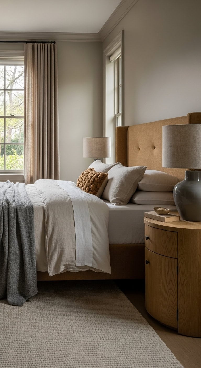 warm cozy soothing sophisticated bedroom scheme