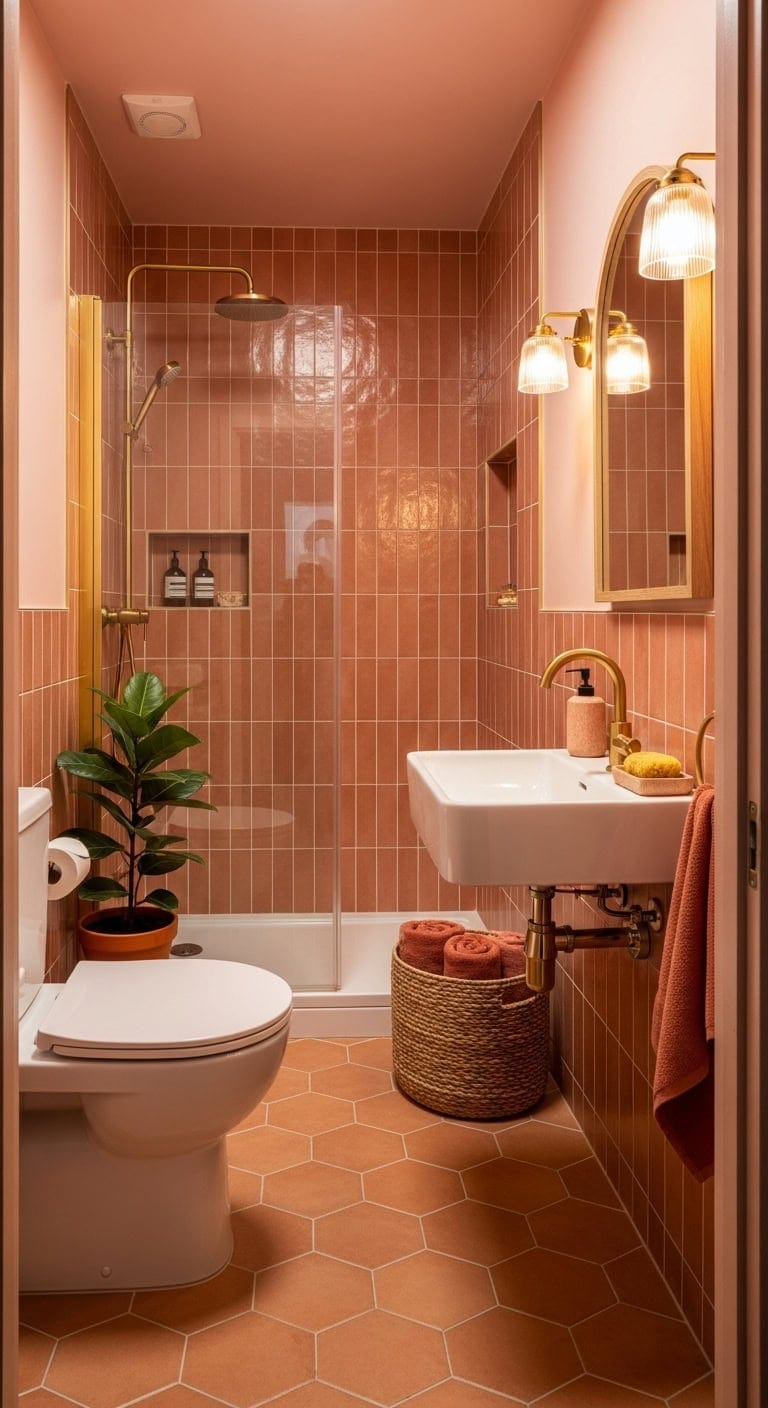 warm earthy blush mediterranean inspired bathroom