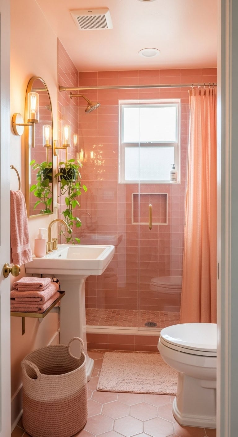 warm feminine monochromatic bathroom design
