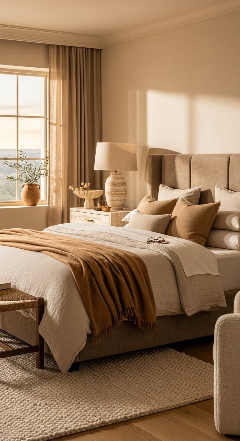 warm inviting mineral inspired sophisticated bedroom