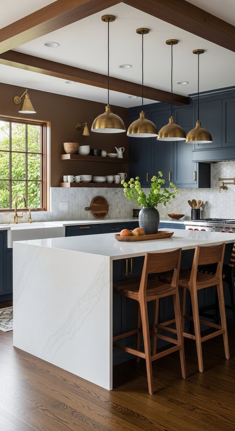 warm inviting waterfall kitchen social hub