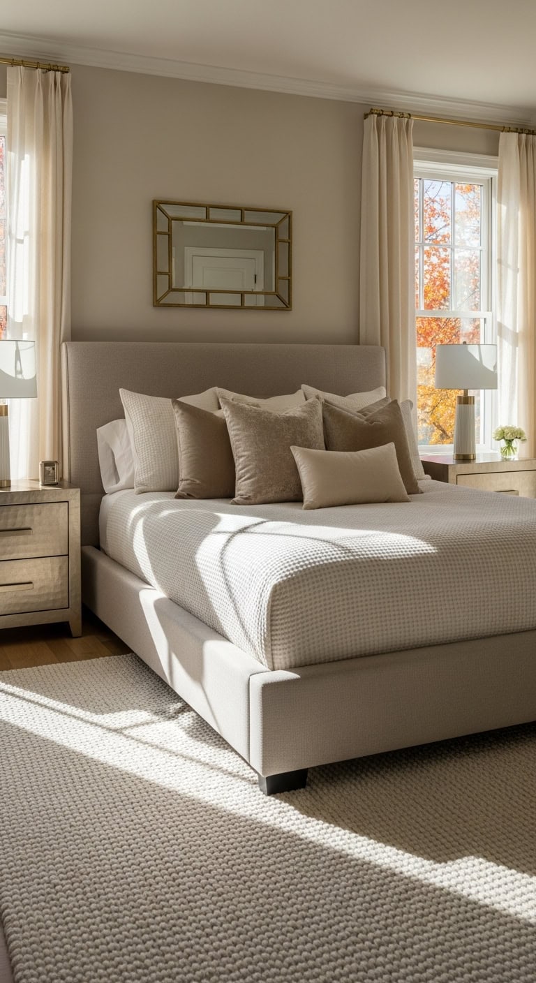 warm luxurious beige gold bedroom